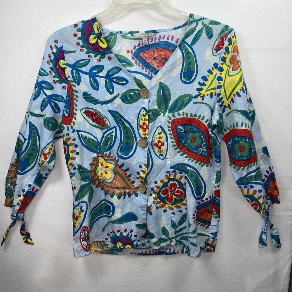 Hester & Orchard Anthropologie Womens Floral Linen Cotton Tunic Med Boho Hippie